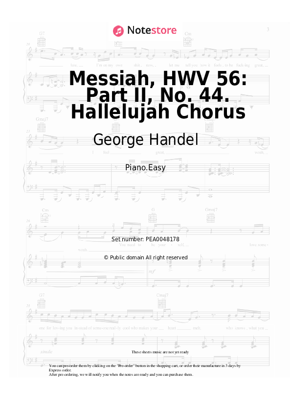 Easy sheet music George Handel - Messiah, HWV 56: Part II, No. 44. Hallelujah Chorus - Piano.Easy