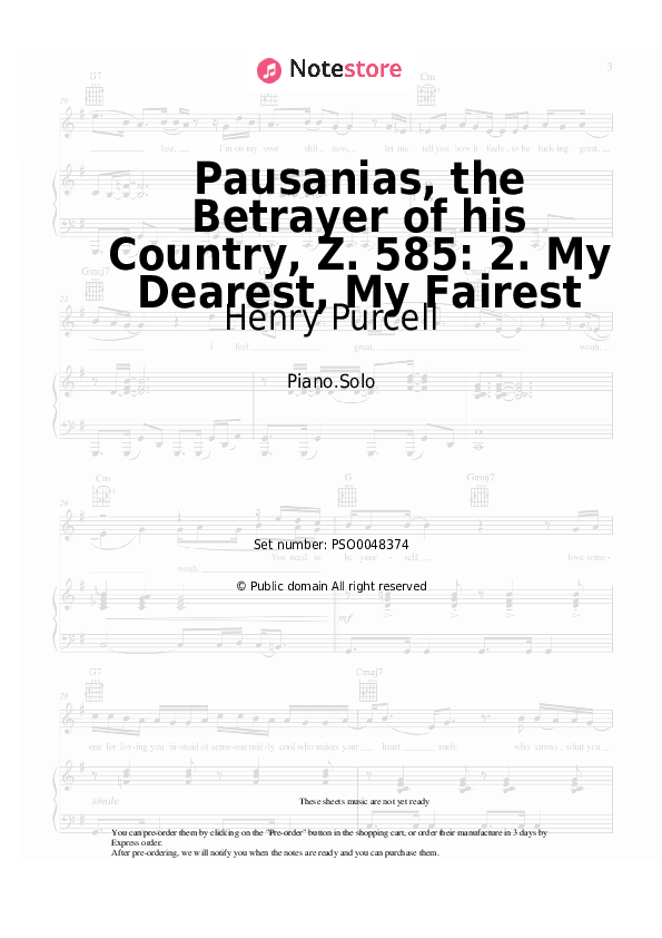 Pausanias, the Betrayer of his Country, Z. 585: 2. My Dearest, My Fairest - Henry Purcell Piano Sheet Music - Piano.Solo