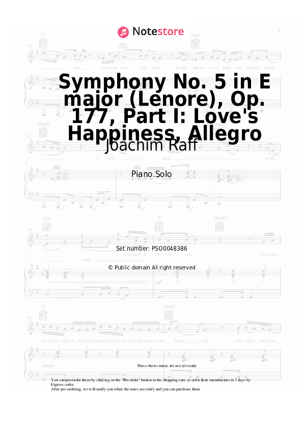 Symphony No. 5 in E major (Lenore), Op. 177, Part I: Love's Happiness, Allegro - Joachim Raff Piano Sheet Music - Piano.Solo