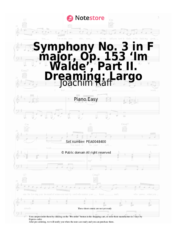 Easy sheet music Joachim Raff - Symphony No. 3 in F major, Op. 153 ‘Im Walde’, Part II. Dreaming: Largo - Piano.Easy