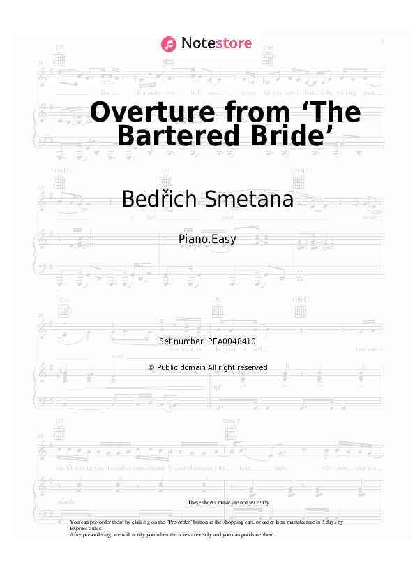 Easy sheet music Bedřich Smetana - Overture from ‘The Bartered Bride’ - Piano.Easy