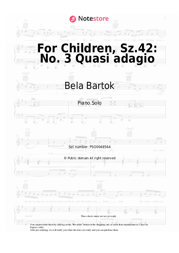 Sheet music Bela Bartok - For Children, Sz.42: No. 3 Quasi adagio - Piano.Solo