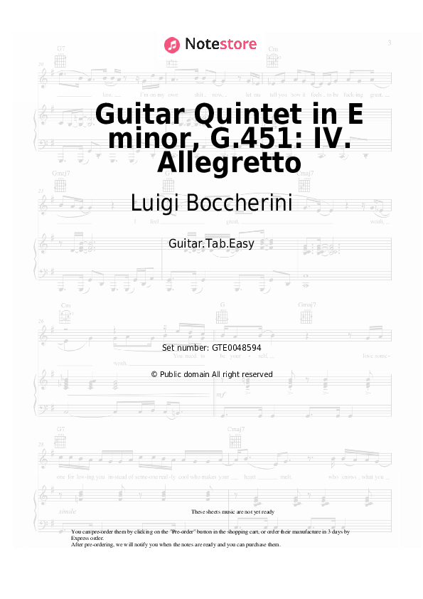 Easy Tabs Luigi Boccherini - Guitar Quintet in E minor, G.451: IV. Allegretto - Guitar.Tab.Easy