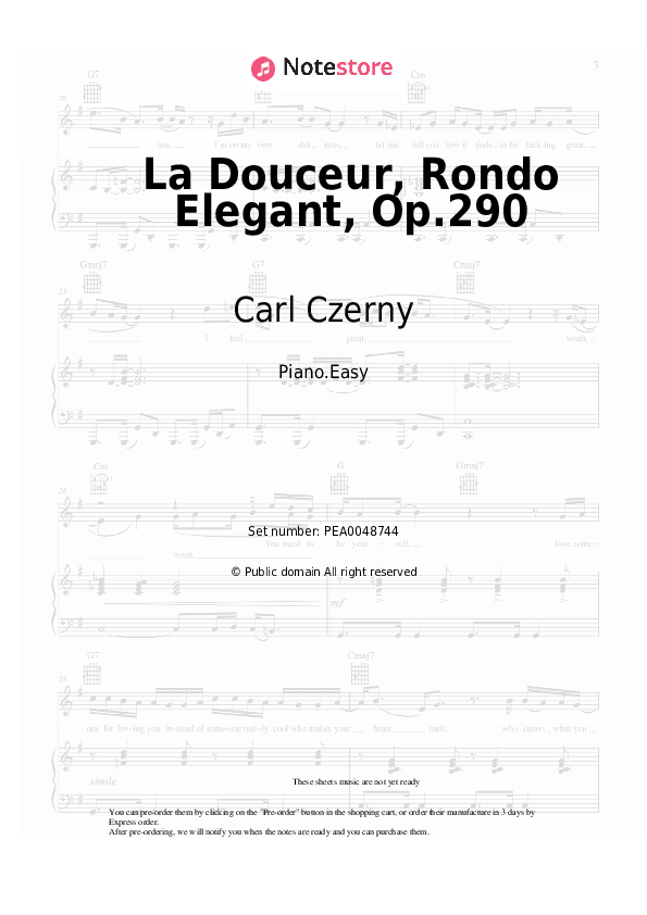 Easy sheet music Carl Czerny - La Douceur, Rondo Elegant, Op.290 - Piano.Easy