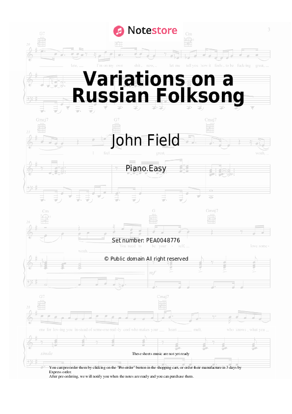Easy sheet music John Field - Variations on a Russian Folksong - Piano.Easy