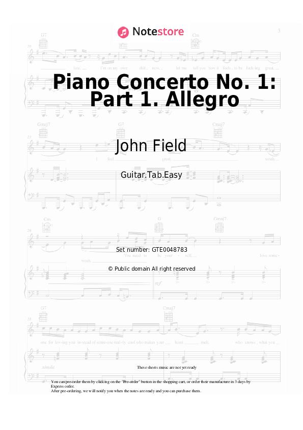 Easy Tabs John Field - Piano Concerto No. 1: Part 1. Allegro - Guitar.Tab.Easy