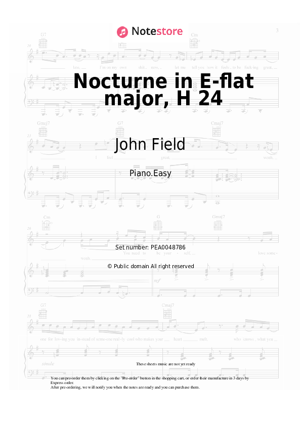 John Field - Nocturne No.1 in E-flat major, H 24 piano sheet music