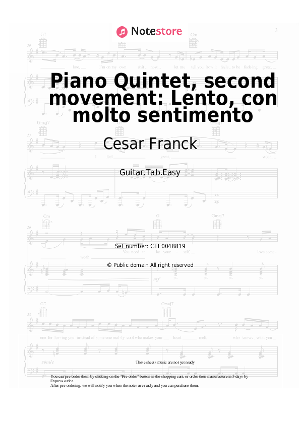 Piano Quintet, second movement: Lento, con molto sentimento - Cesar Franck Tabs Easy - Guitar.Tab.Easy