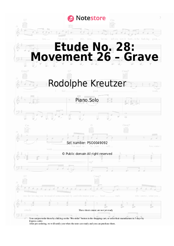 Etude No. 28: Movement 26 – Grave - Rodolphe Kreutzer Piano Sheet Music - Piano.Solo