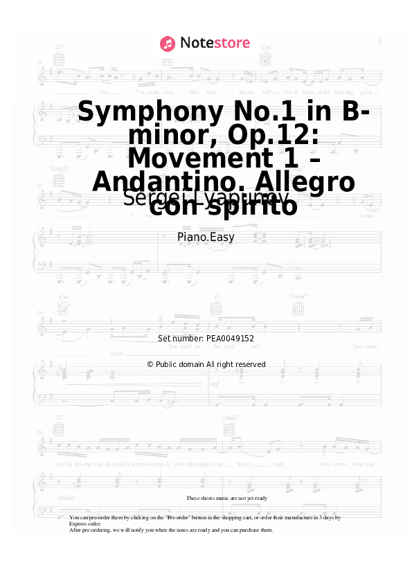 Symphony No.1 in B-minor, Op.12: Movement 1 – Andantino. Allegro con spirito - Sergei Lyapunov Piano Sheet Music Easy - Piano.Easy