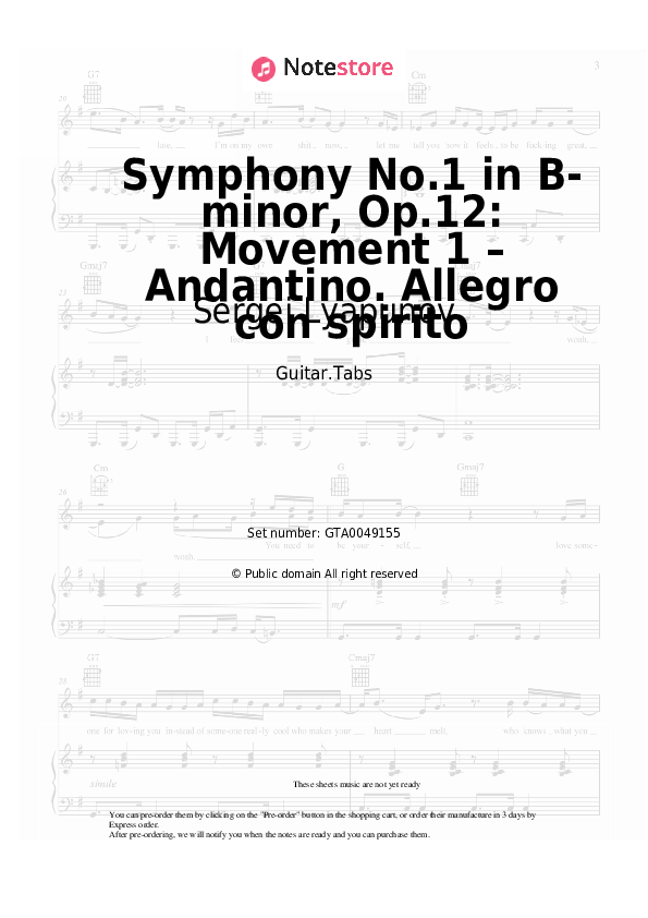 Tabs Sergei Lyapunov - Symphony No.1 in B-minor, Op.12: Movement 1 – Andantino. Allegro con spirito - Guitar.Tabs