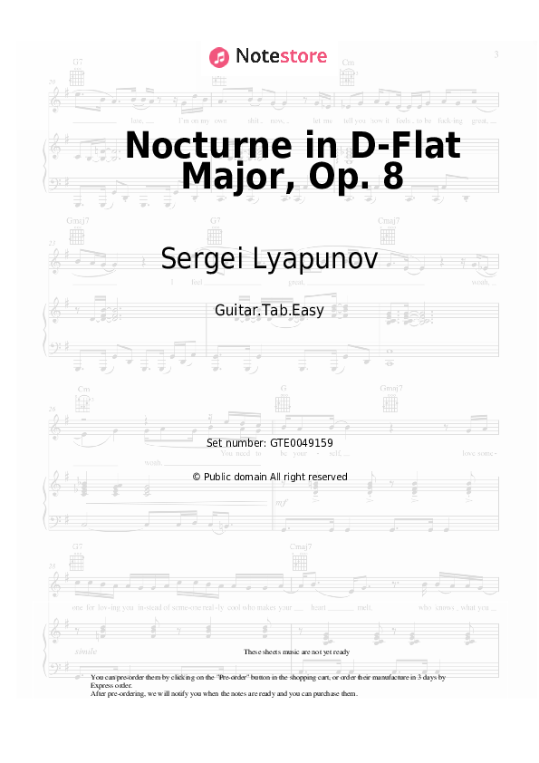 Easy Tabs Sergei Lyapunov - Nocturne in D-Flat Major, Op. 8 - Guitar.Tab.Easy