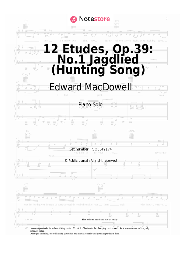 12 Etudes, Op.39: No.1 Jagdlied (Hunting Song) - Edward MacDowell Piano Sheet Music - Piano.Solo