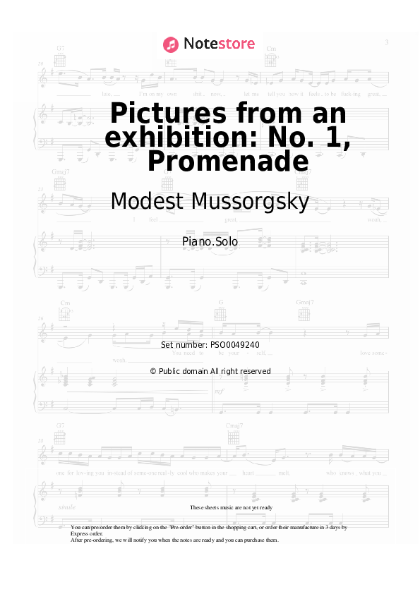 Sheet music Modest Mussorgsky - Pictures from an exhibition: No. 1, Promenade - Piano.Solo