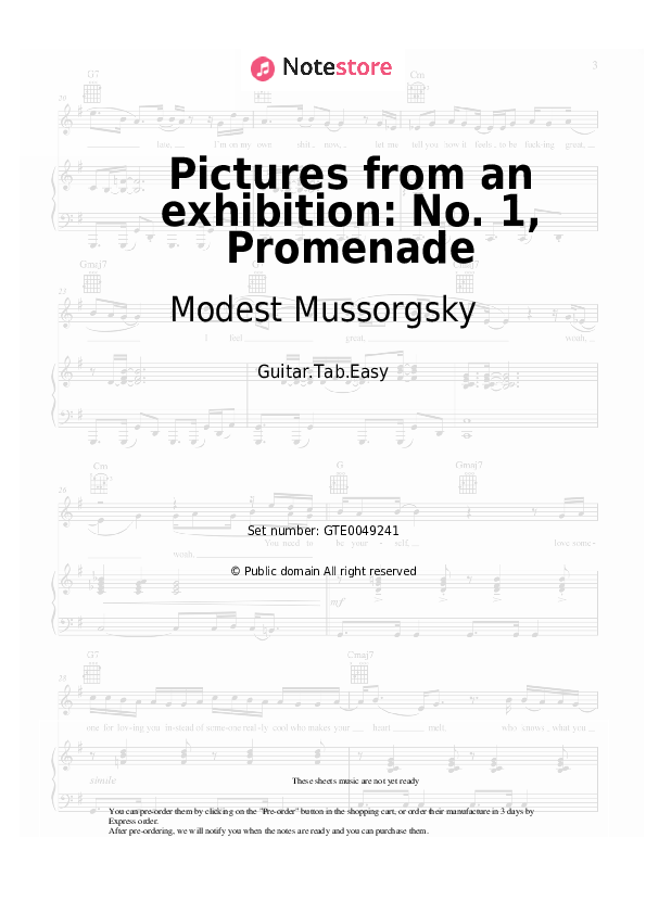 Easy Tabs Modest Mussorgsky - Pictures from an exhibition: No. 1, Promenade - Guitar.Tab.Easy