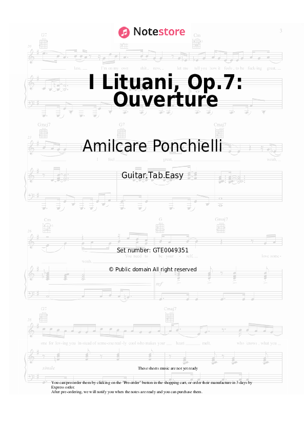 Easy Tabs Amilcare Ponchielli - I Lituani, Op.7: Ouverture - Guitar.Tab.Easy