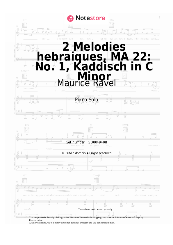 Sheet music Maurice Ravel - Deux Melodies hebraiques, MA 22: No. 1, Kaddisch in C Minor - Piano.Solo