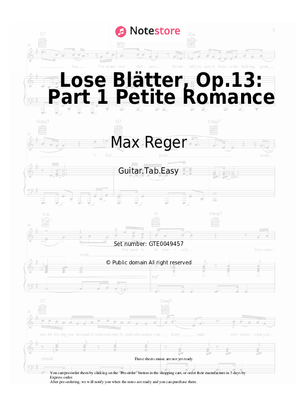 Easy Tabs Max Reger - Lose Blätter, Op.13: Part 1 Petite Romance - Guitar.Tab.Easy