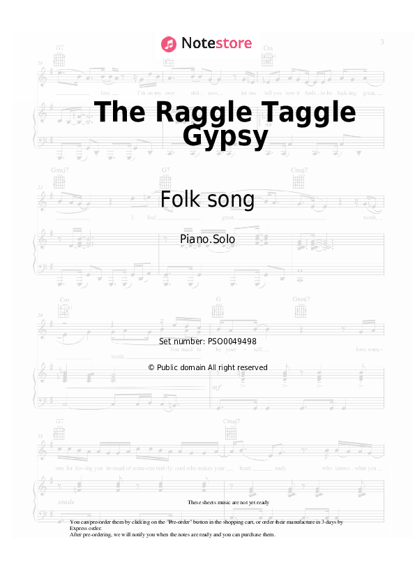 Folk song - The Raggle Taggle Gypsy piano sheet music