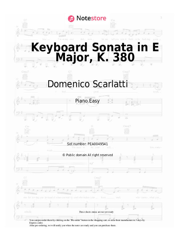 Easy sheet music Domenico Scarlatti - Keyboard Sonata in E Major, K. 380 - Piano.Easy