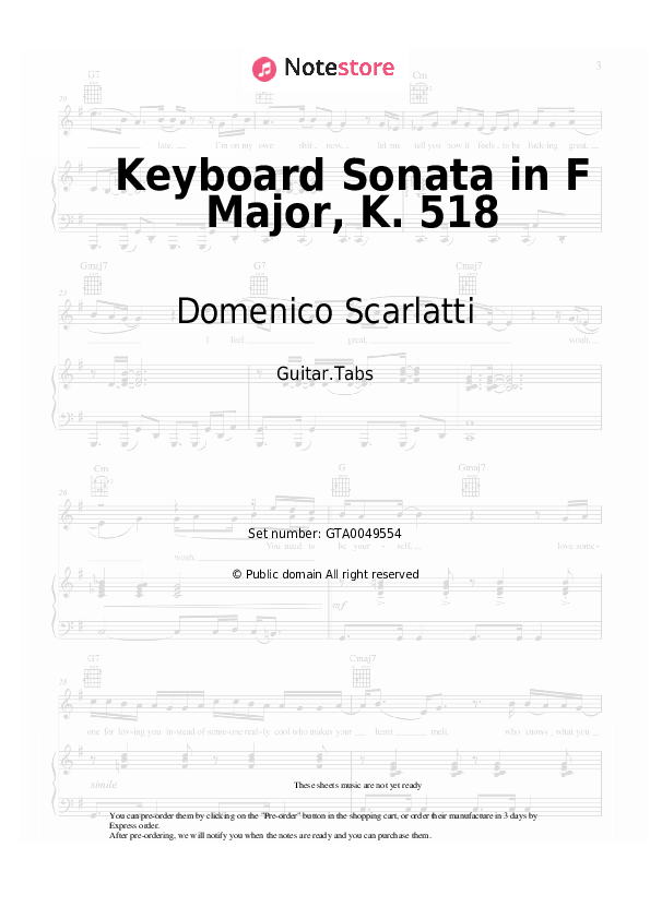 Keyboard Sonata in F Major, K. 518 - Domenico Scarlatti Tabs - Guitar.Tabs