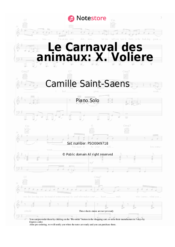 Sheet music Camille Saint-Saens - Le Carnaval des animaux: X. Voliere - Piano.Solo