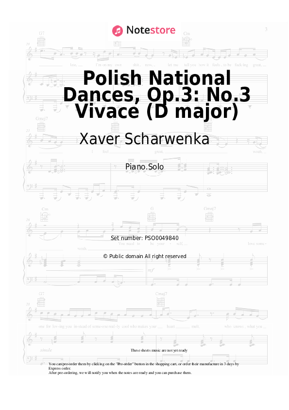 Polish National Dances, Op.3: No.3 Vivace (D major) - Xaver Scharwenka Piano Sheet Music - Piano.Solo