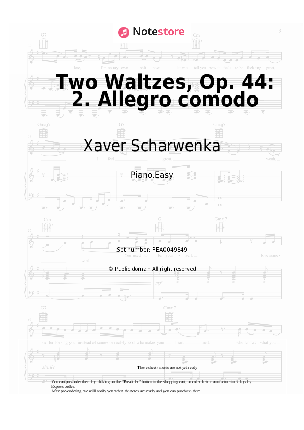 Easy sheet music Xaver Scharwenka - Two Waltzes, Op. 44: 2. Allegro comodo - Piano.Easy