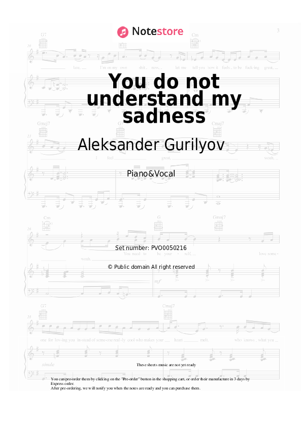 Sheet music with the voice part Aleksander Gurilyov - You do not understand my sadness - Piano&Vocal