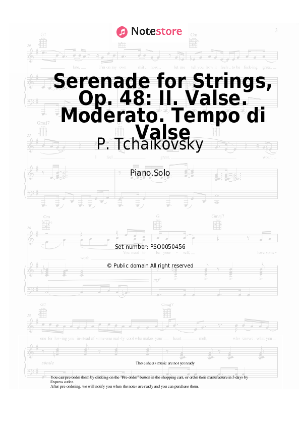 P. Tchaikovsky - Serenade for Strings, Op. 48: II. Valse. Moderato. Tempo di Valse piano sheet music