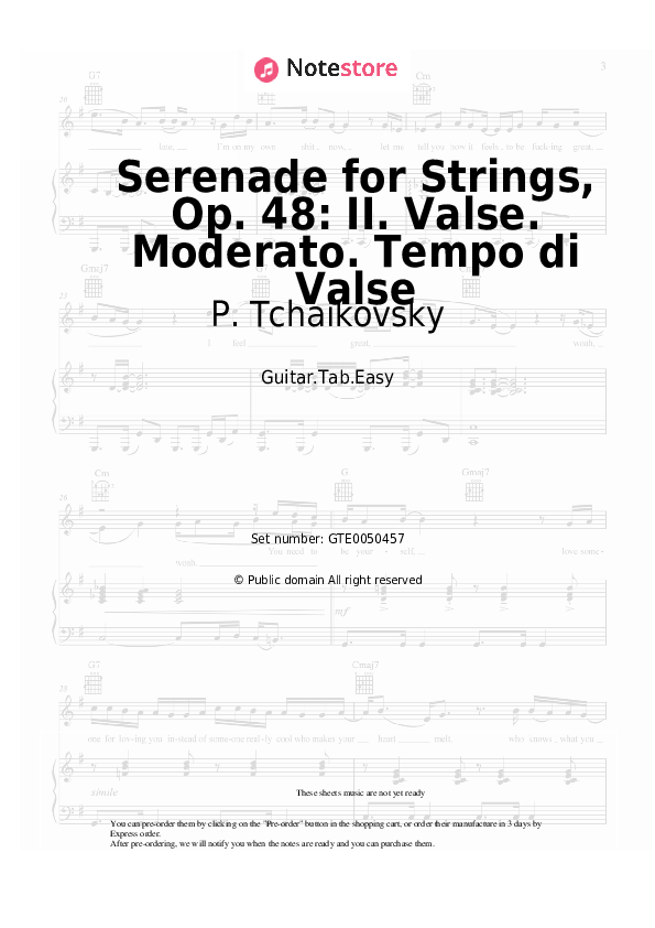 Serenade for Strings, Op. 48: II. Valse. Moderato. Tempo di Valse - P. Tchaikovsky Tabs Easy - Guitar.Tab.Easy