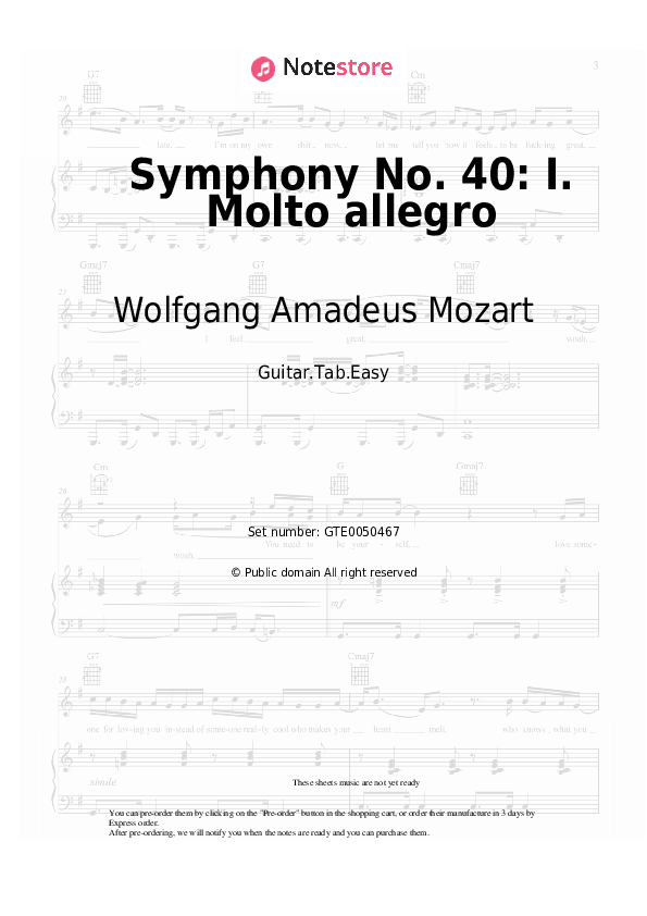 Wolfgang Amadeus Mozart - Symphony No. 40: I. Molto allegro piano sheet music