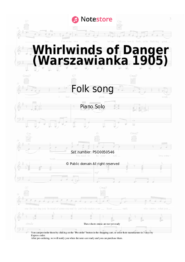 Folk song - Whirlwinds of Danger (Warszawianka 1905) piano sheet music