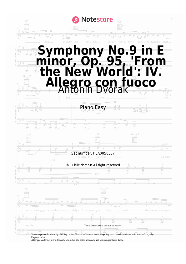 Symphony No.9 in E minor, Op. 95, 'From the New World': IV. Allegro con fuoco - Antonin Dvorak Piano Sheet Music Easy - Piano.Easy