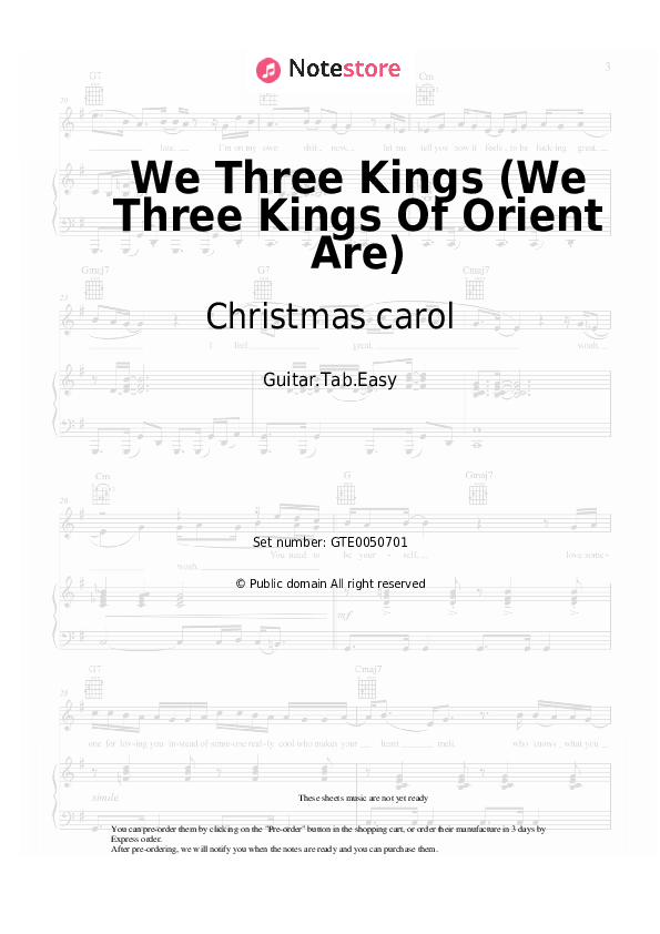 Easy Tabs Christmas carol - We Three Kings (We Three Kings Of Orient Are) - Guitar.Tab.Easy
