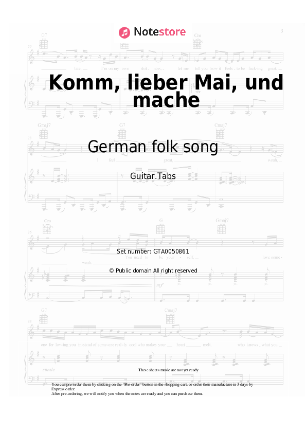 Tabs Wolfgang Amadeus Mozart, German folk song - Komm, lieber Mai, und mache - Guitar.Tabs