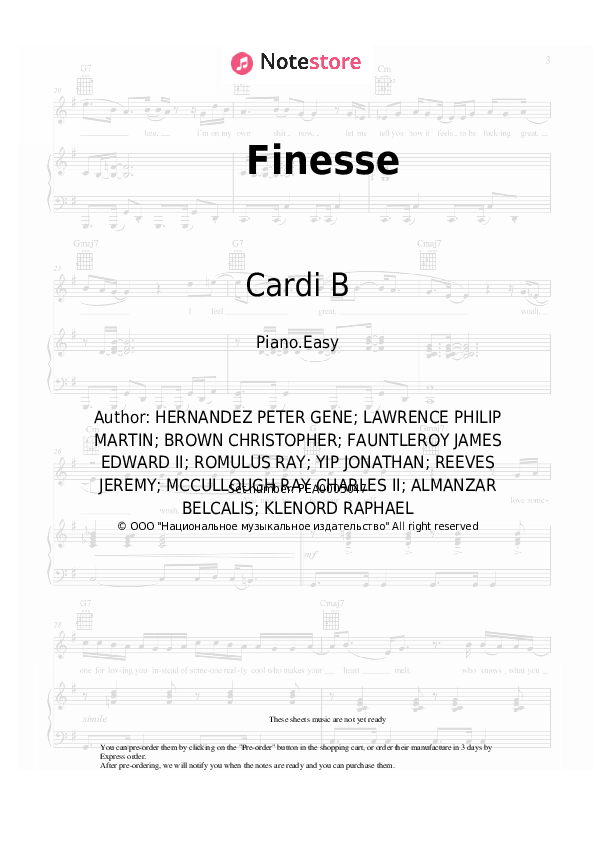 Finesse - Bruno Mars, Cardi B Piano Sheet Music Easy - Piano.Easy