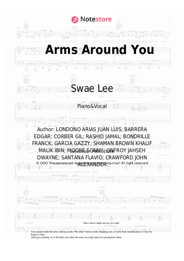 Sheet music with the voice part XXXTentacion, Lil Pump, Maluma, Swae Lee - Arms Around You - Piano&Vocal