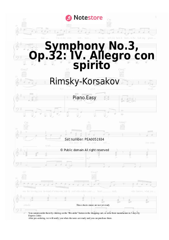 Symphony No.3, Op.32: IV. Allegro con spirito - Rimsky-Korsakov Piano Sheet Music Easy - Piano.Easy