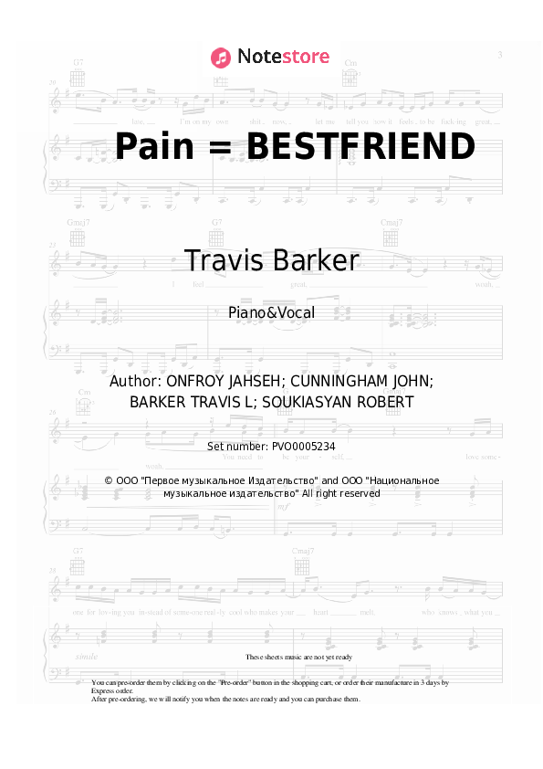Sheet music with the voice part XXXTentacion, Travis Barker - Pain = BESTFRIEND - Piano&Vocal