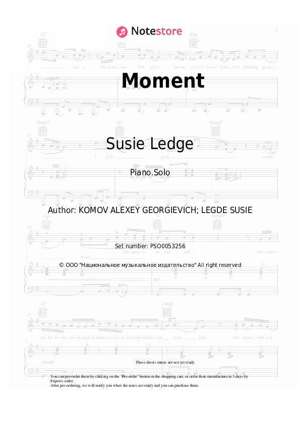 Sheet music ZESKULLZ, Susie Ledge - Moment - Piano.Solo