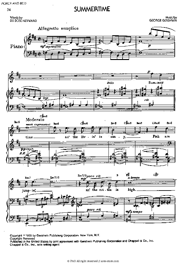 Ella Fitzgerald - Summertime piano sheet music