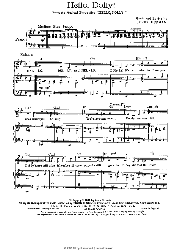 Louis Armstrong - Hello Dolly piano sheet music