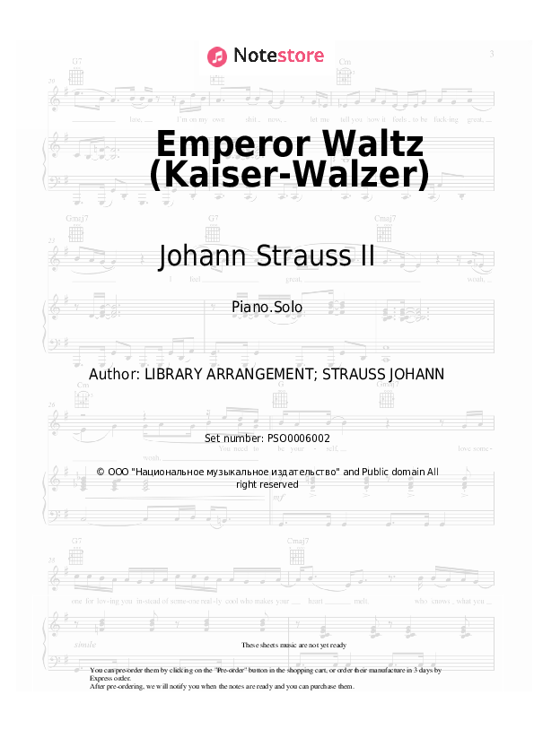Sheet music Johann Strauss II - Emperor Waltz (Kaiser-Walzer), Op.437 - Piano.Solo