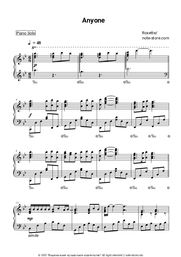 Anyone - Roxette Piano Sheet Music - Piano.Solo