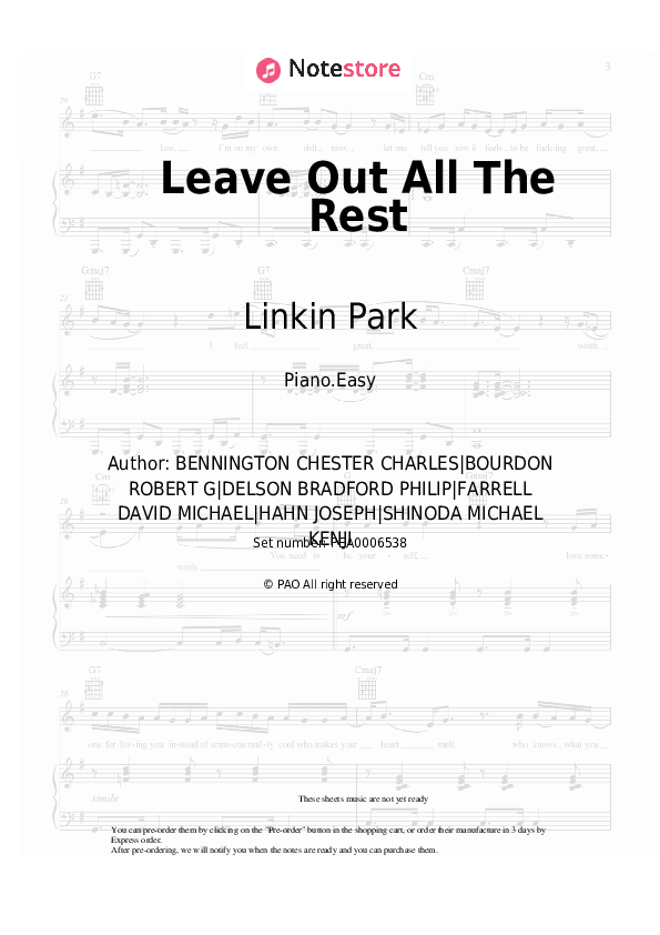 Easy sheet music Linkin Park - Leave Out All The Rest - Piano.Easy