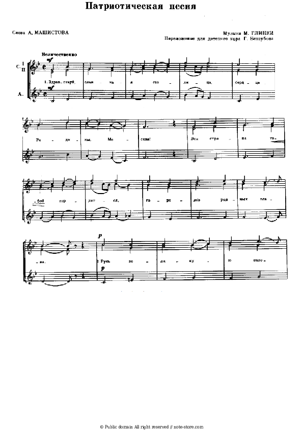 Mikhail Glinka - Patriotic song piano sheet music