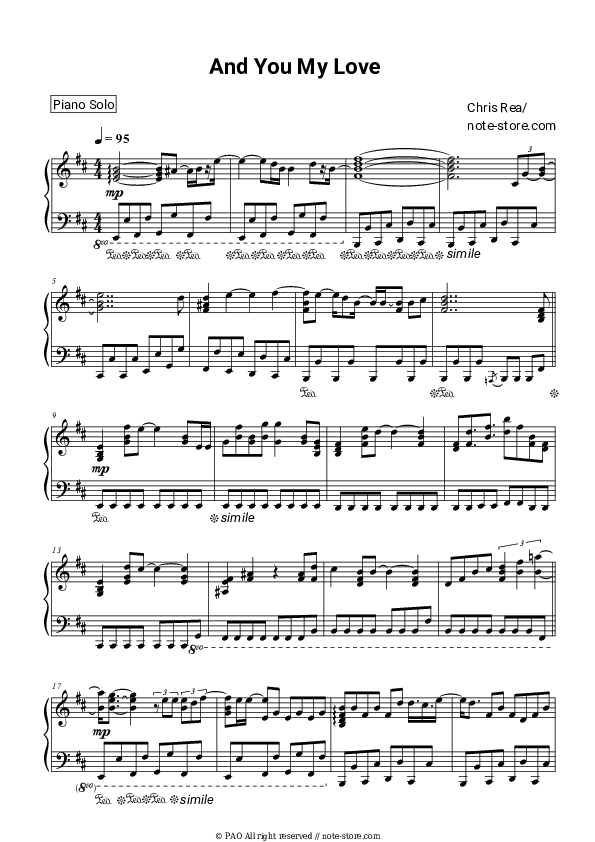 And You My Love - Chris Rea Piano Sheet Music - Piano.Solo