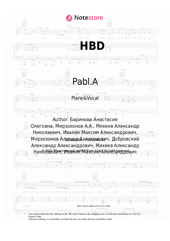 Sheet music with the voice part Natan, Pabl.A - HBD - Piano&Vocal