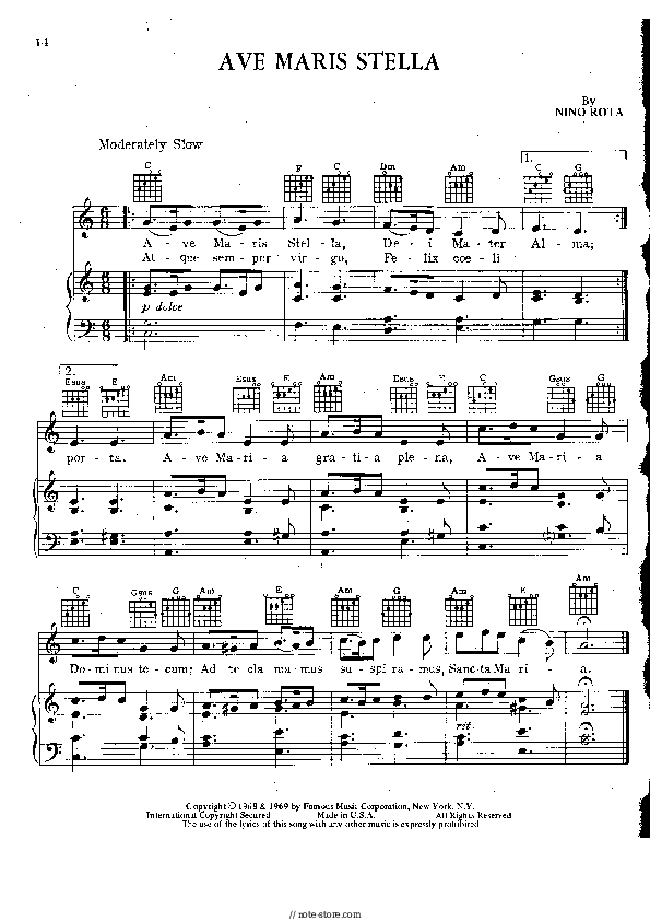 Nino Rota - Ave Maris Stella piano sheet music